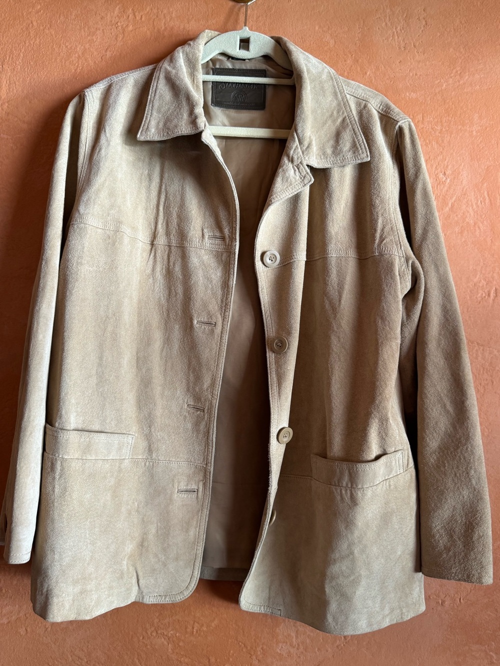 Vintage Suede Chore Coat Beige Leather Barn Jacket Workwear Blazer